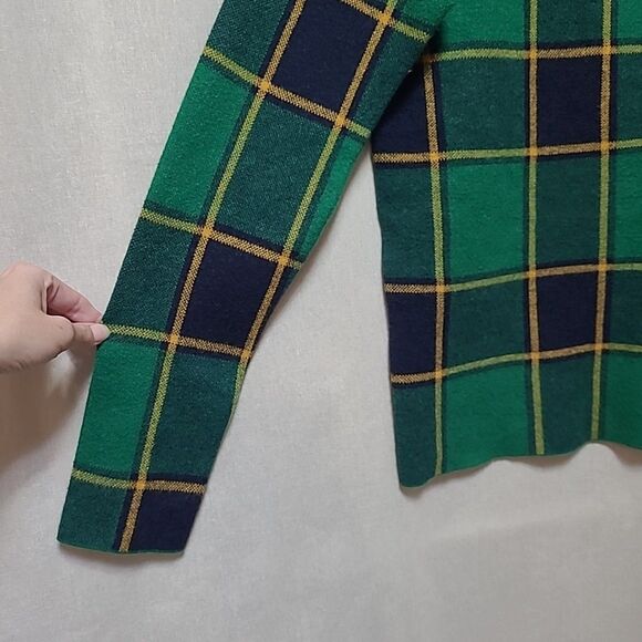 Rachel Zoe Plaid Mock Neck Sweater Womens Size Large Green Yellow Black Stretch - Picture 4 of 8